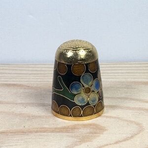 Cloisonne' Thimble Brass Antique Enamel Gold Trim Collectible